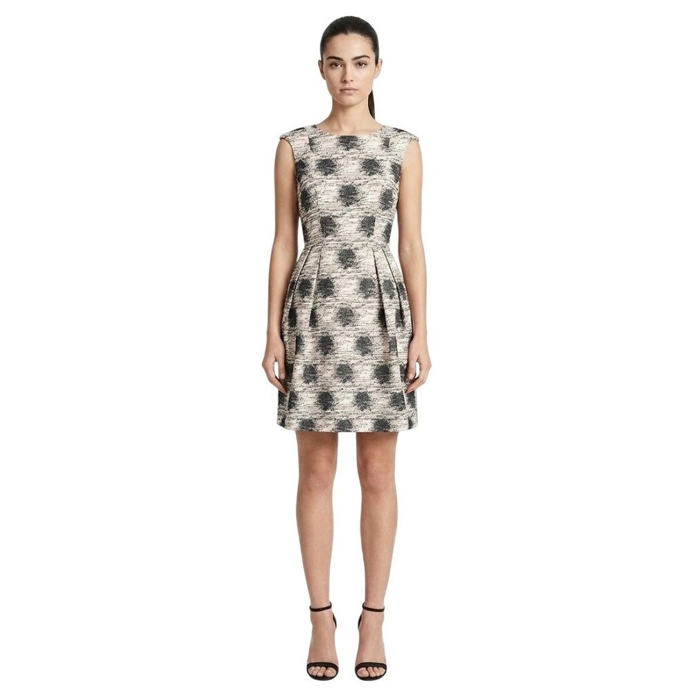 Carmen Marc Valvo Sleeveless Cocktail Dress 2 Fit & Flare Tan Black Old Money